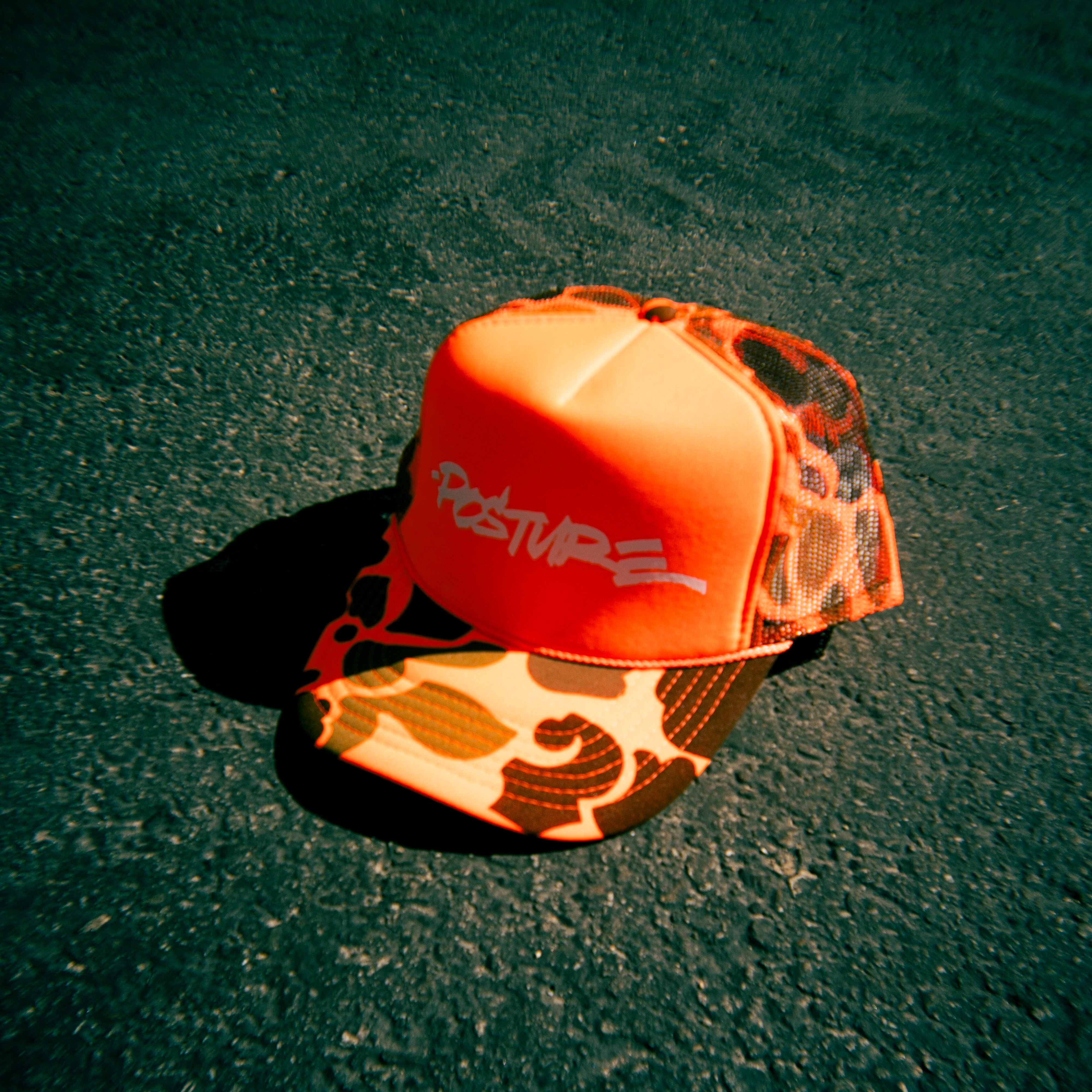 Marshall Script Orange Camo Trucker Hat