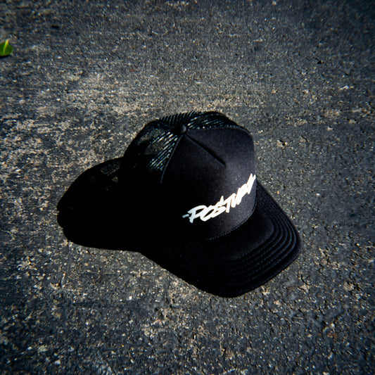 Marshall Script Black Trucker Hat